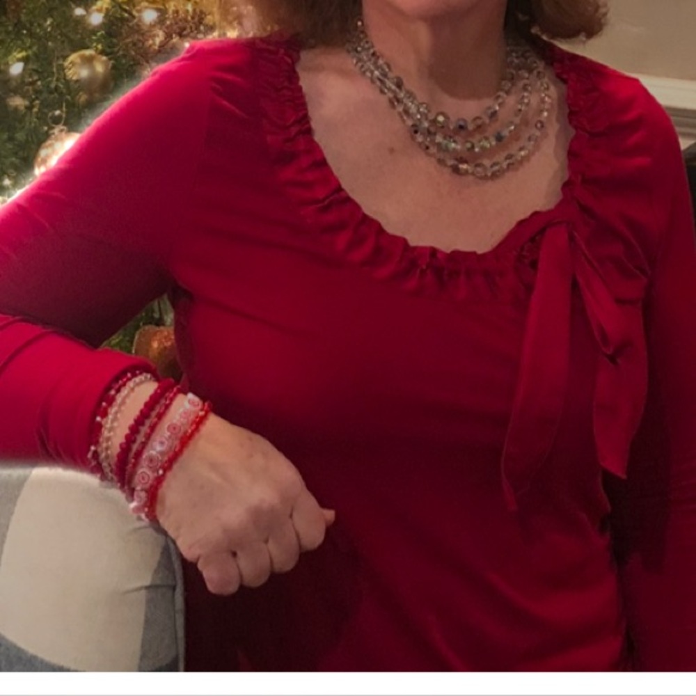 Ann Taylor Red Ruffled Long Sleeve Blouse